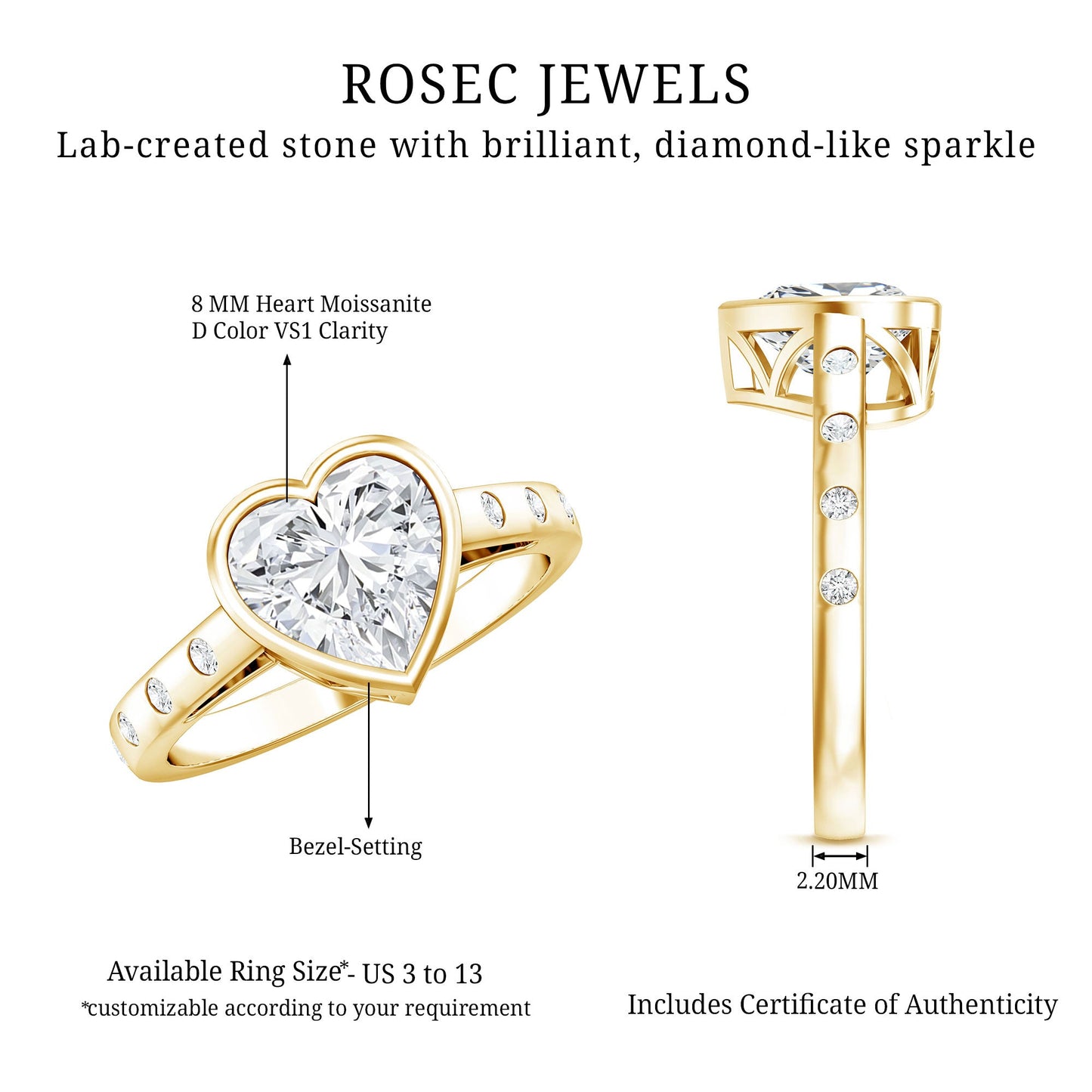 Heart Shape Moissanite Bezel Set Engagement Ring