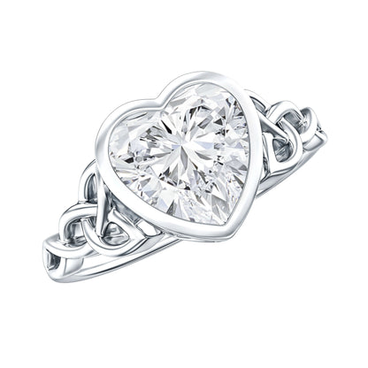 Anillo de compromiso con nudo de moissanita con forma de corazón en engaste de bisel