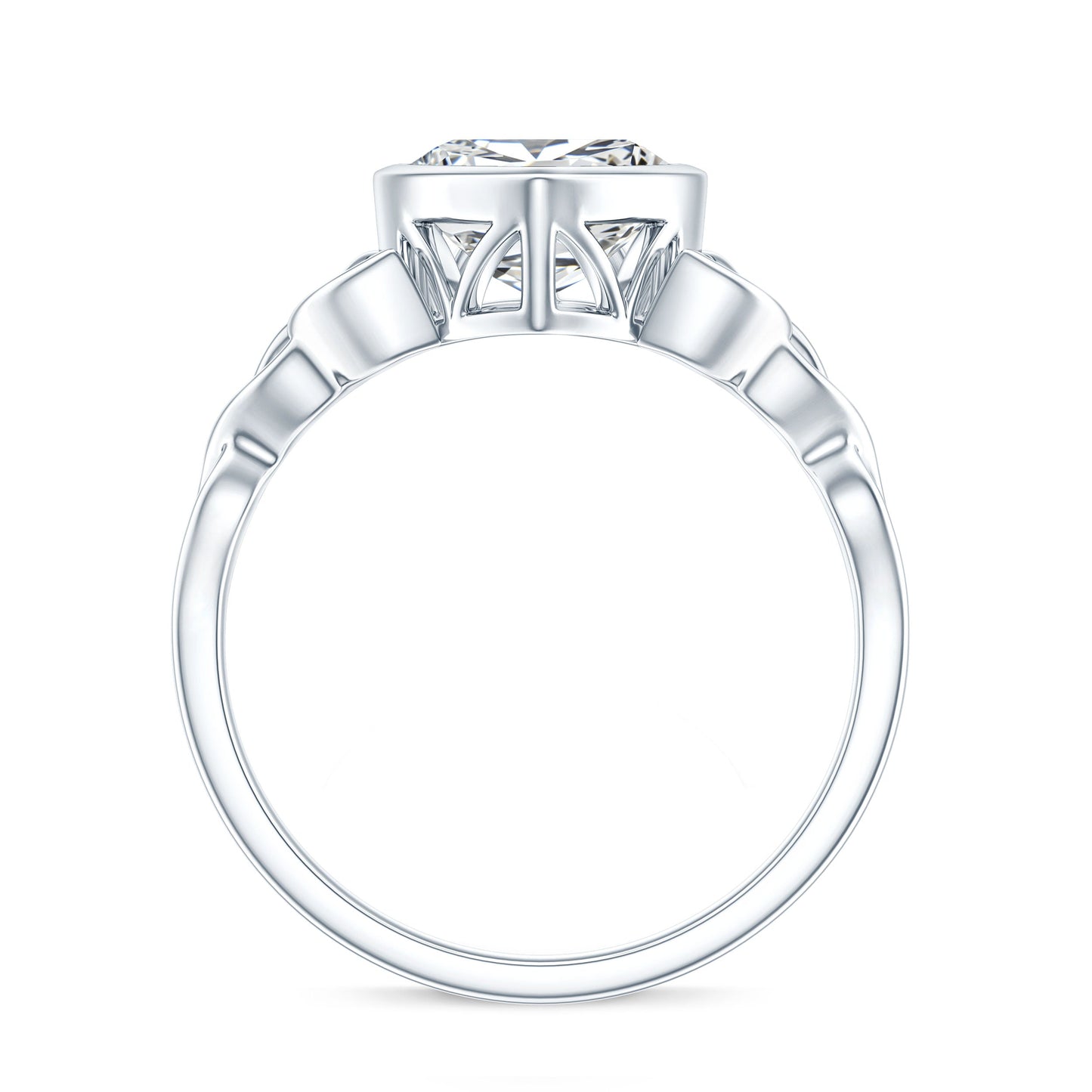 Anillo de compromiso con nudo de moissanita con forma de corazón en engaste de bisel