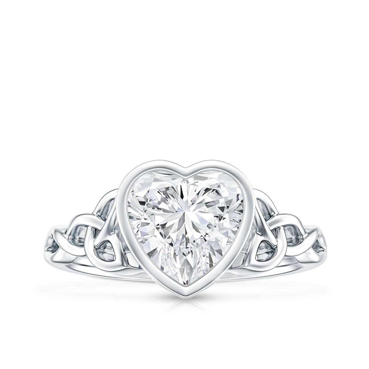 Anillo de compromiso con nudo de moissanita con forma de corazón en engaste de bisel