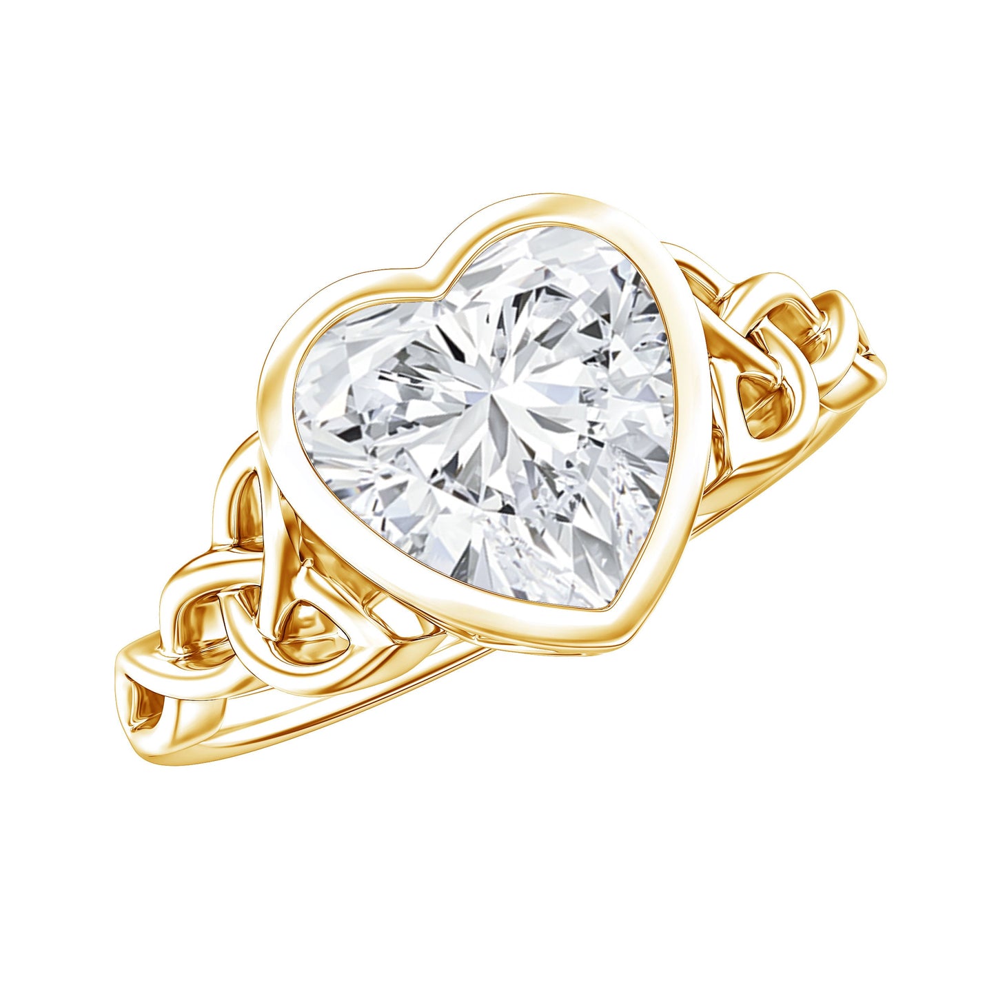 Anillo de compromiso con nudo de moissanita con forma de corazón en engaste de bisel