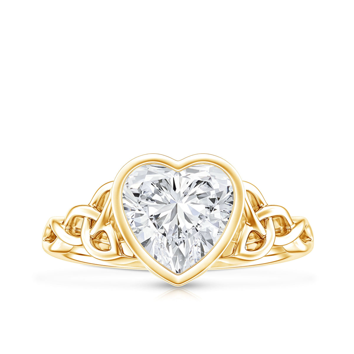 Anillo de compromiso con nudo de moissanita con forma de corazón en engaste de bisel