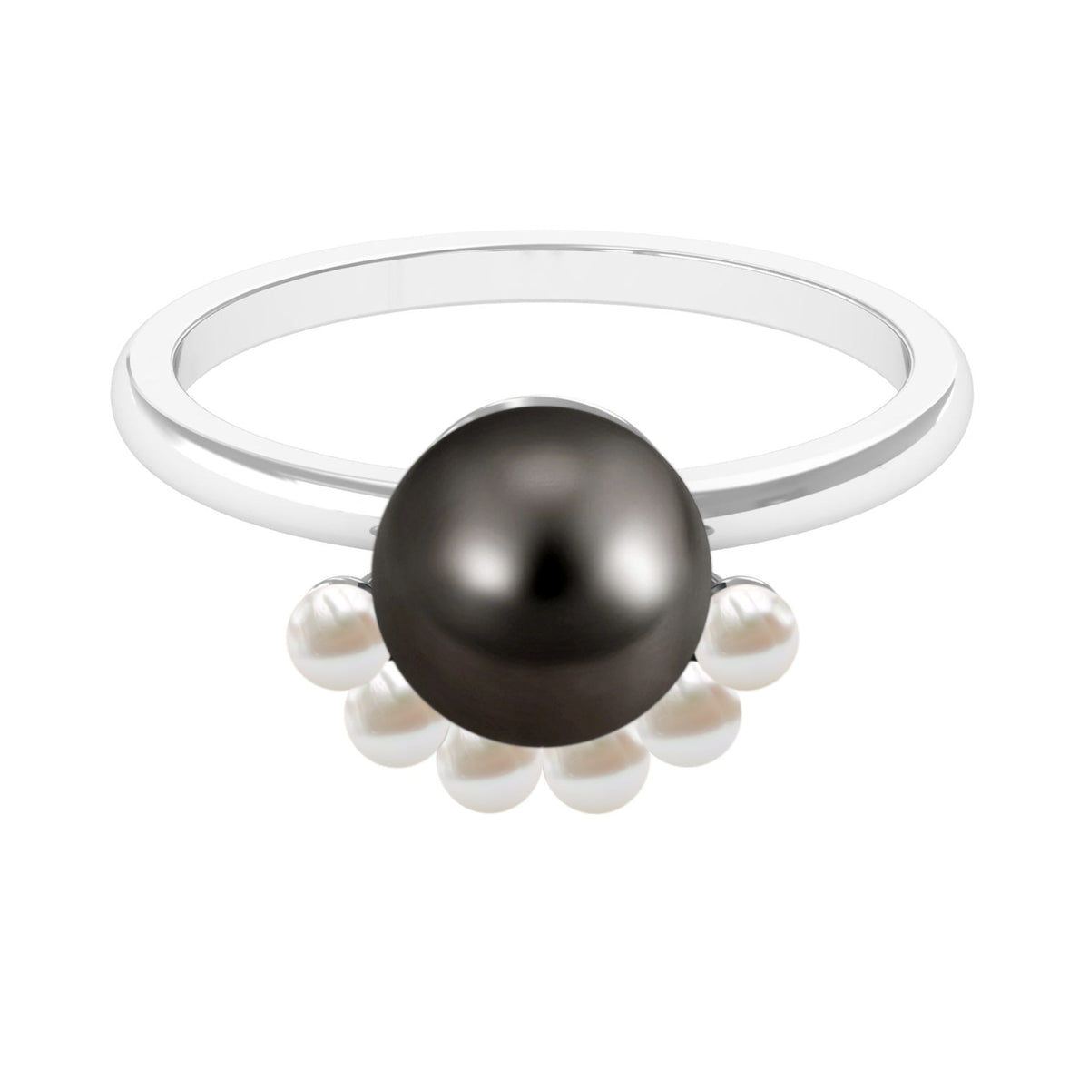 Anillo de compromiso de diseño de media aureola de perlas blancas y negras de 7,5 quilates
