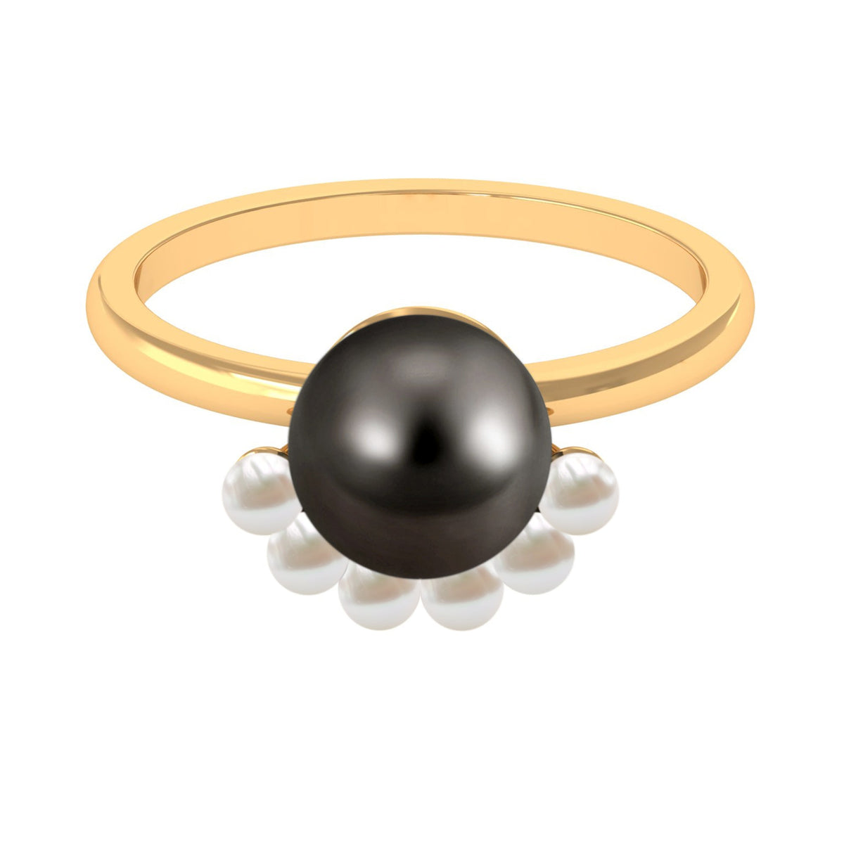 Anillo de compromiso de diseño de media aureola de perlas blancas y negras de 7,5 quilates