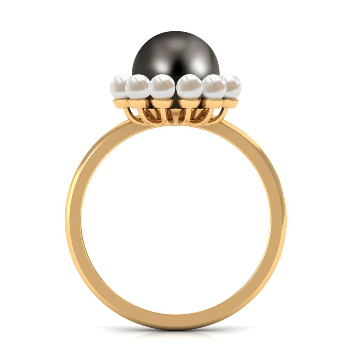 Anillo de compromiso de diseño de media aureola de perlas blancas y negras de 7,5 quilates