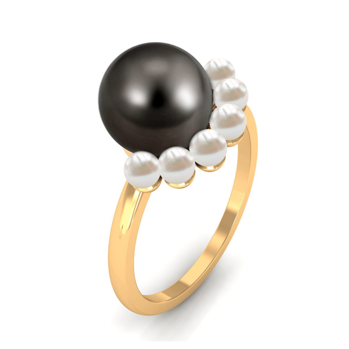 Anillo de compromiso de diseño de media aureola de perlas blancas y negras de 7,5 quilates