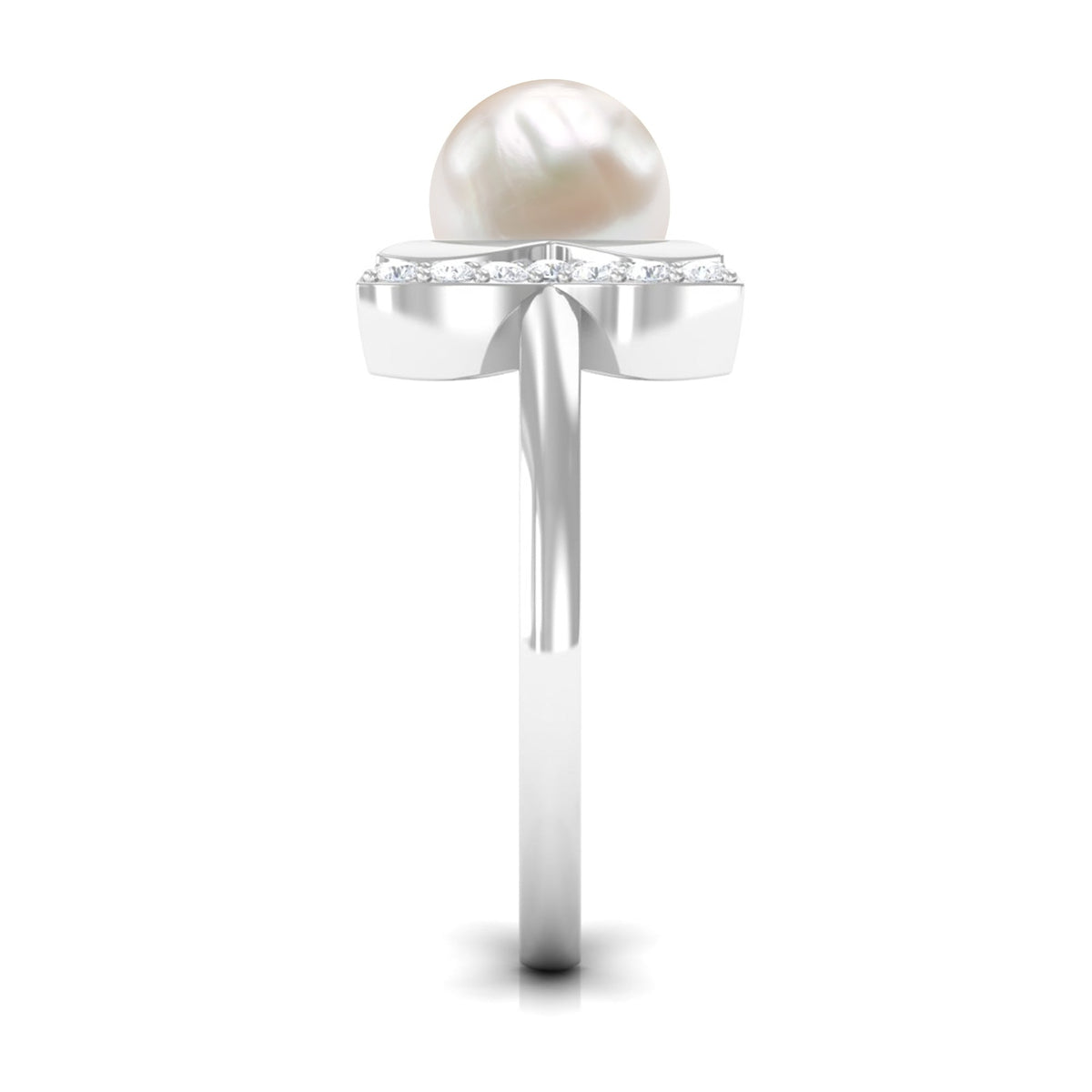 Natural 3 Carat Freshwater Pearl Cuff Ring with Diamond