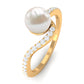 Cultured 2.2 Carat White Pearl Engagement Ring with Diamond Bypass Shank
