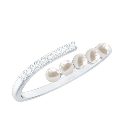 Anillo de oro con perla cultivada de agua dulce y diamantes para mujer