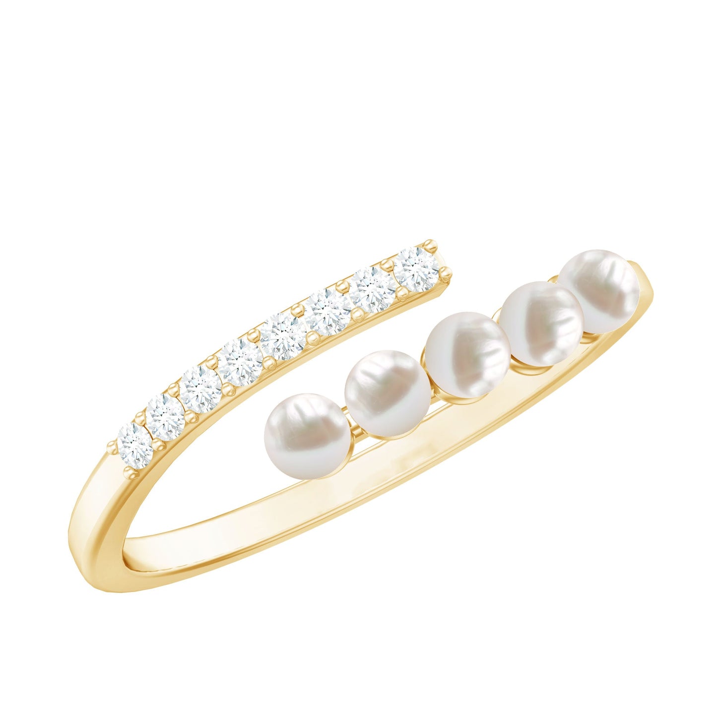 Anillo de oro con perla cultivada de agua dulce y diamantes para mujer