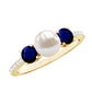 Natural Freshwater Pearl and Blue Sapphire 3 Stone Engagement Ring with Diamond