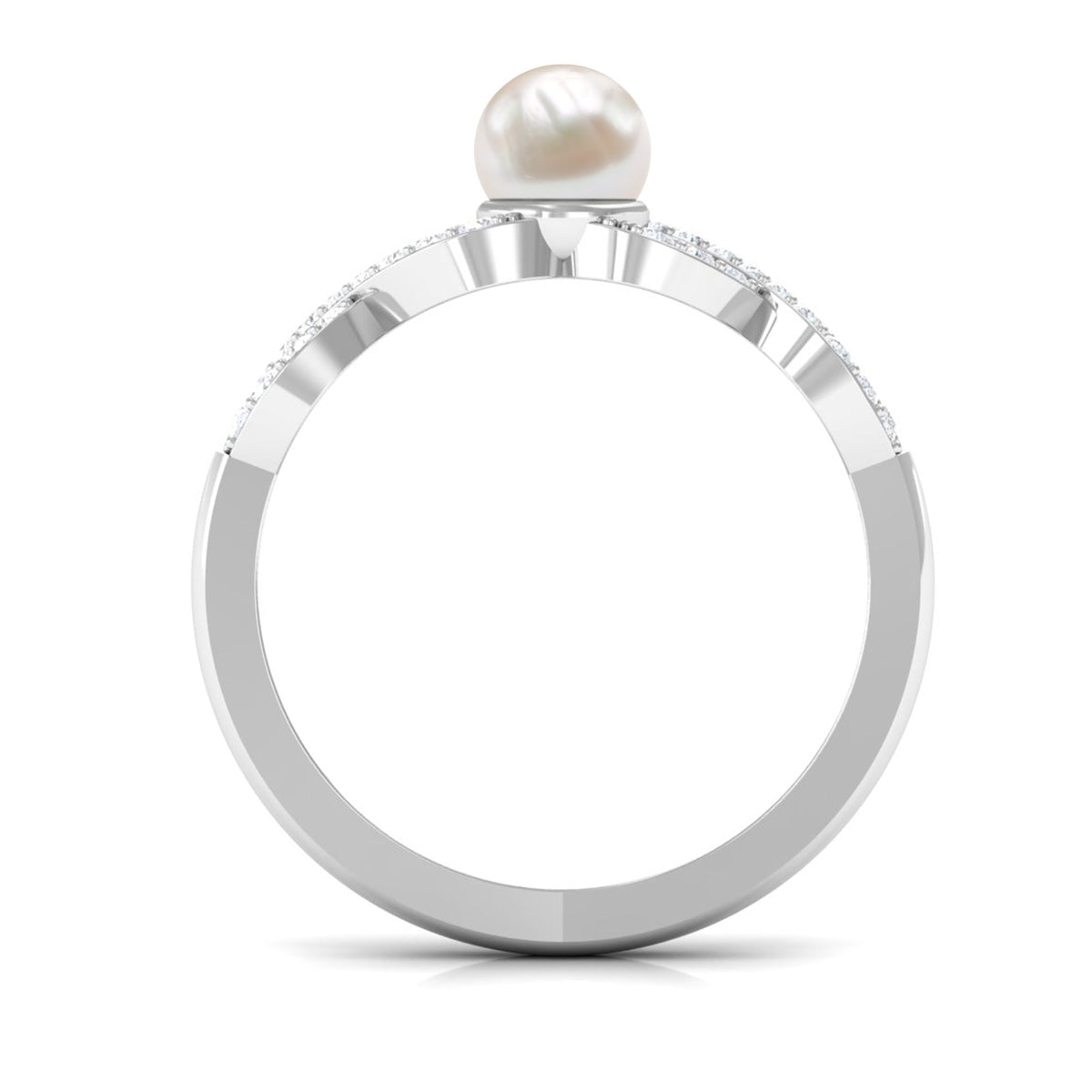2 Carat Freshwater Pearl Crossover Engagement Ring with Diamond