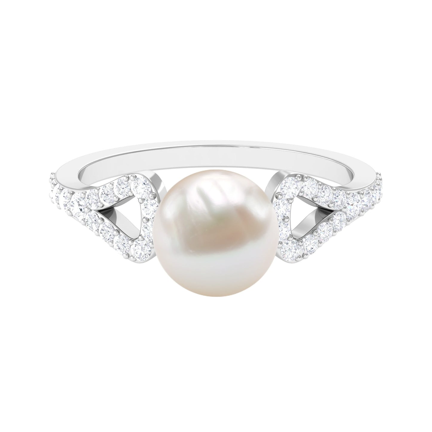 Anillo de compromiso solitario con perla cultivada de agua dulce de 7,4 quilates con diamante