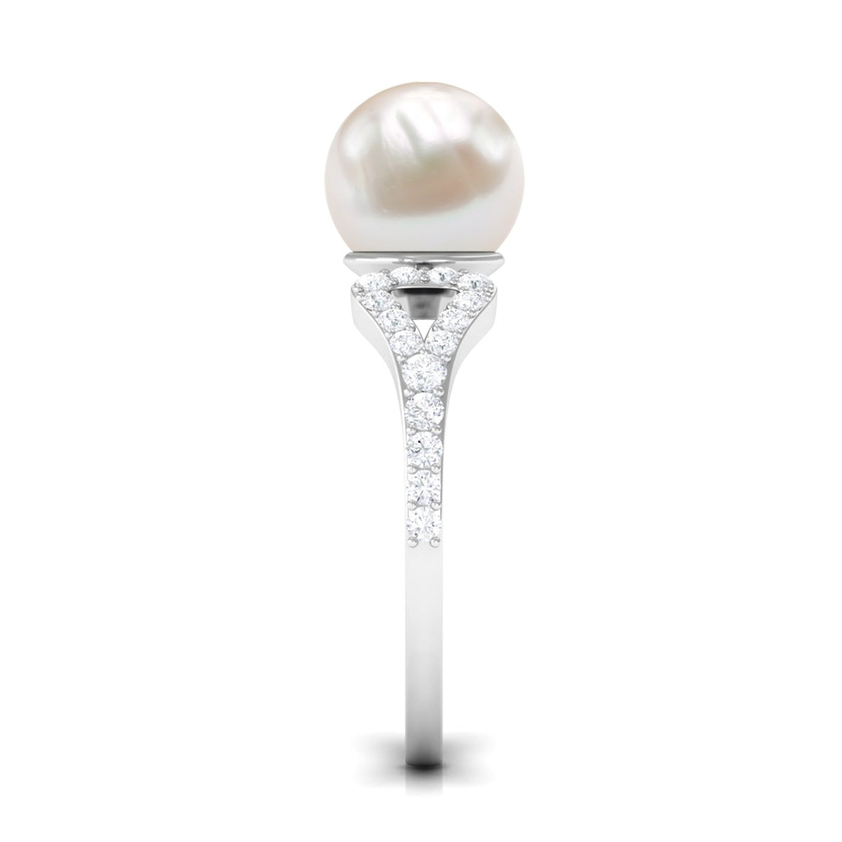 Anillo de compromiso solitario con perla cultivada de agua dulce de 7,4 quilates con diamante