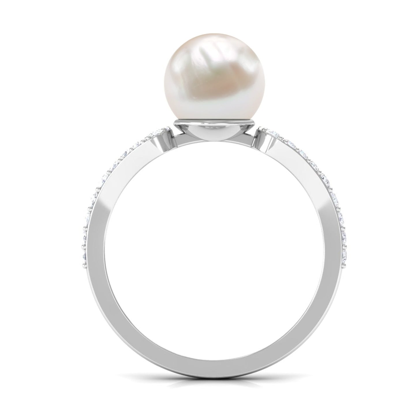 Anillo de compromiso solitario con perla cultivada de agua dulce de 7,4 quilates con diamante