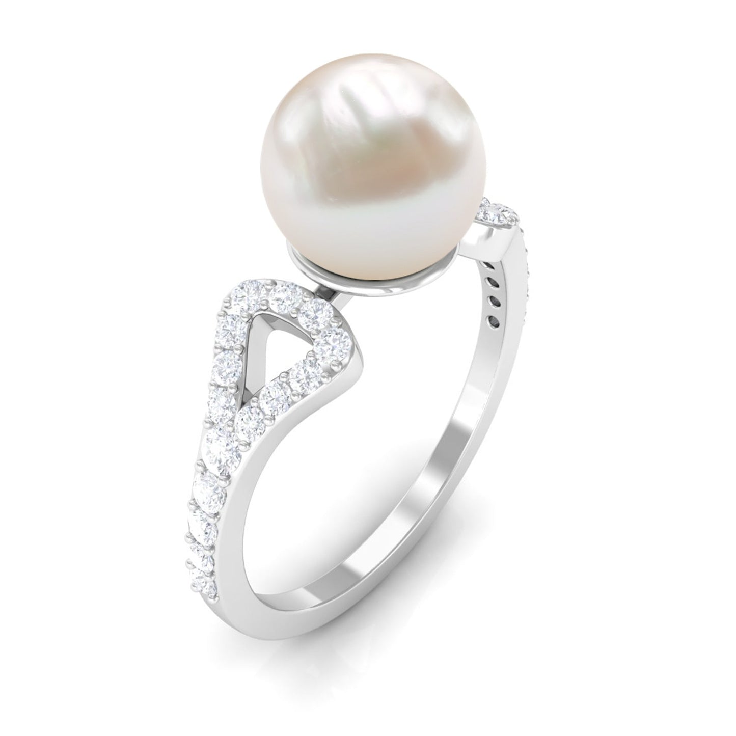 Anillo de compromiso solitario con perla cultivada de agua dulce de 7,4 quilates con diamante