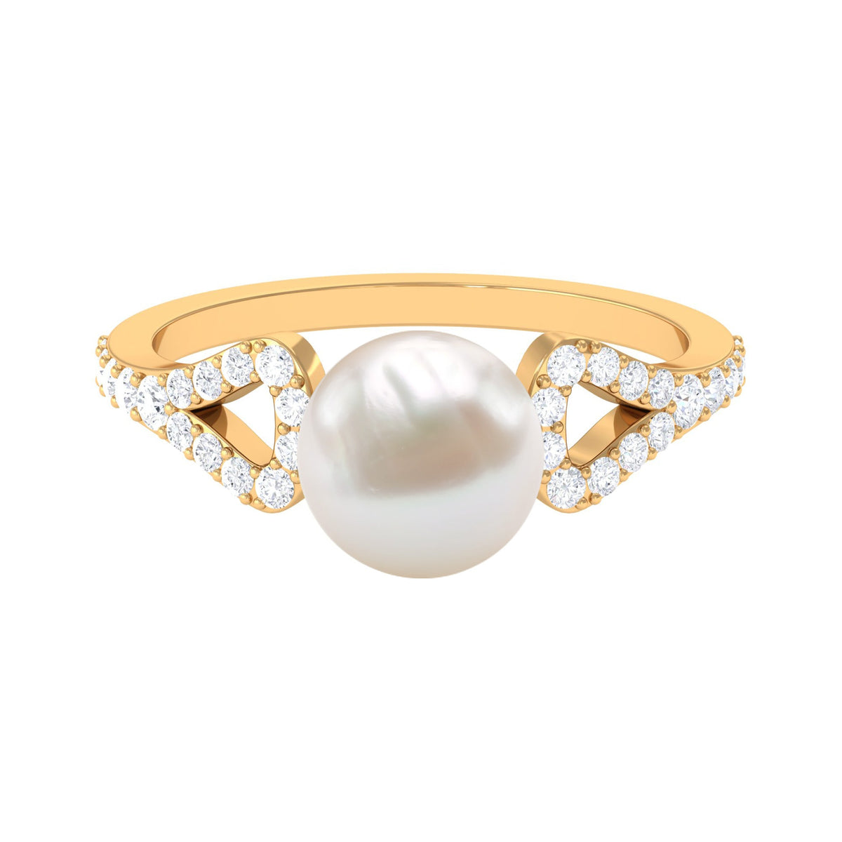 Anillo de compromiso solitario con perla cultivada de agua dulce de 7,4 quilates con diamante