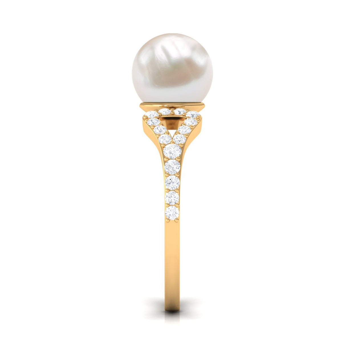 Anillo de compromiso solitario con perla cultivada de agua dulce de 7,4 quilates con diamante