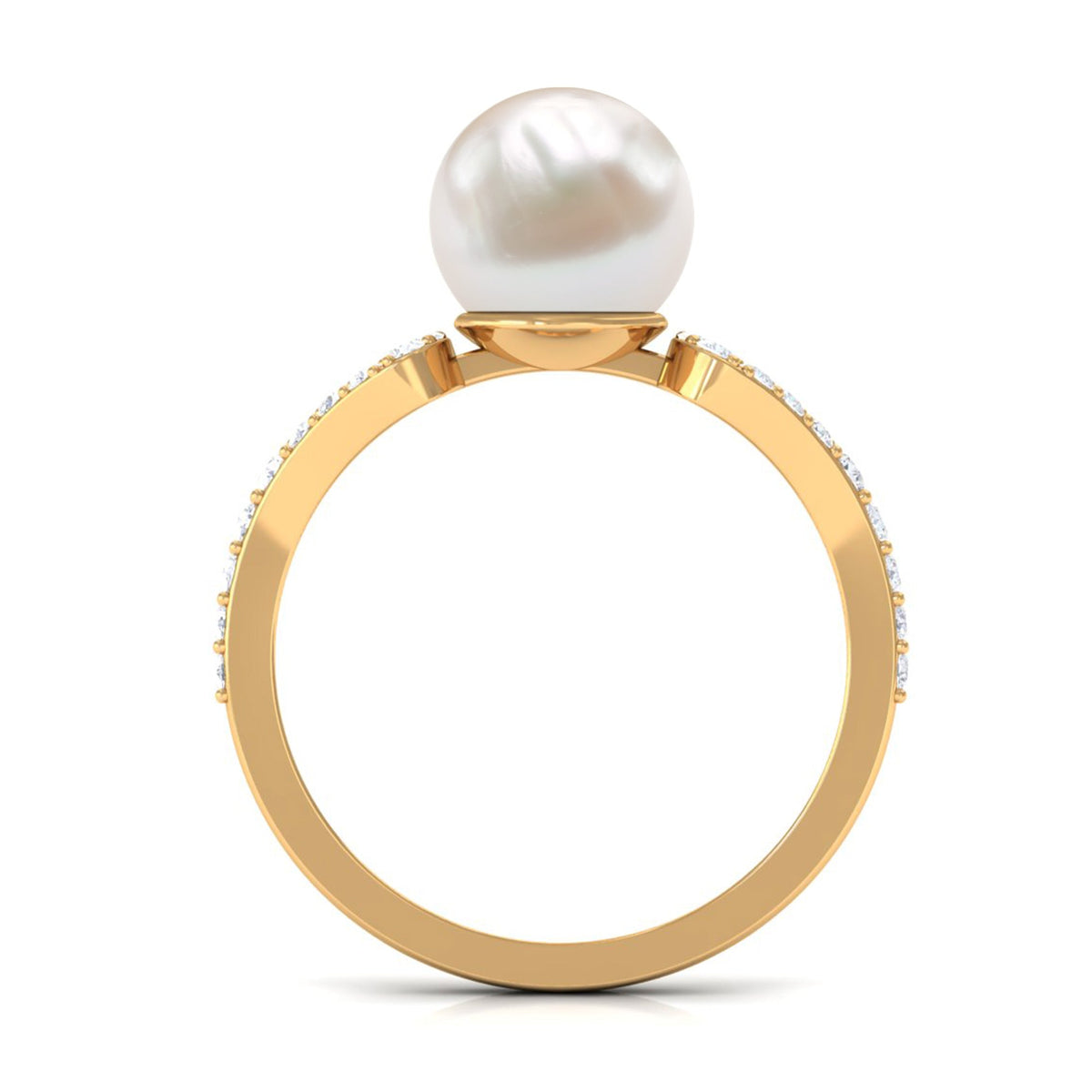 Anillo de compromiso solitario con perla cultivada de agua dulce de 7,4 quilates con diamante