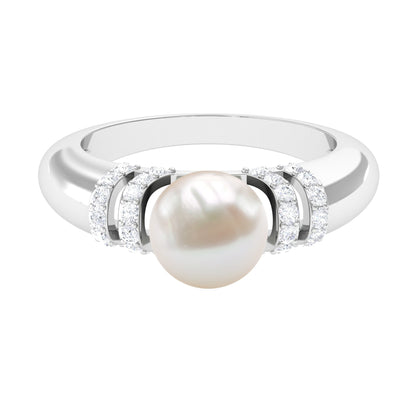 7.48 Carat Freshwater Pearl Solitaire Engagement Ring with Diamond