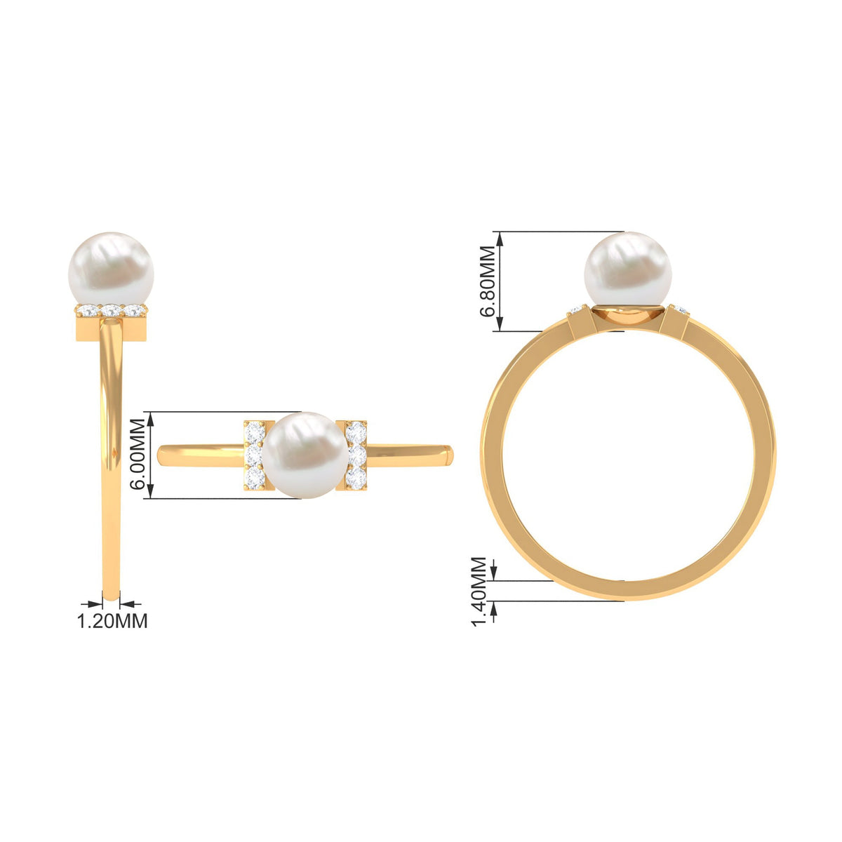 Anillo de compromiso solitario de perla cultivada de agua dulce de 2,2 quilates con diamante