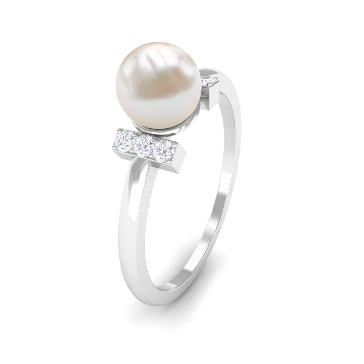 Anillo de compromiso solitario de perla cultivada de agua dulce de 2,2 quilates con diamante