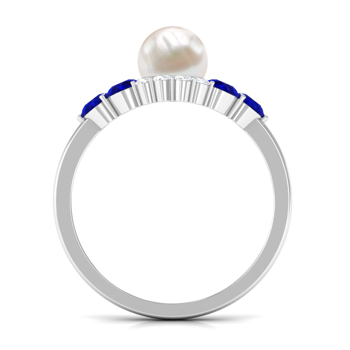 2.2 Carat Freshwater Pearl and Blue Sapphire Engagement Ring with Diamond