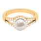 Split Shank Freshwater Pearl Engagement Ring with Diamond Halo