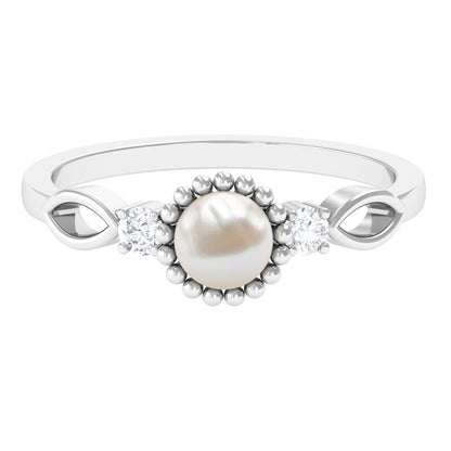 Anillo de compromiso con perla natural de agua dulce de 2 quilates y diamante