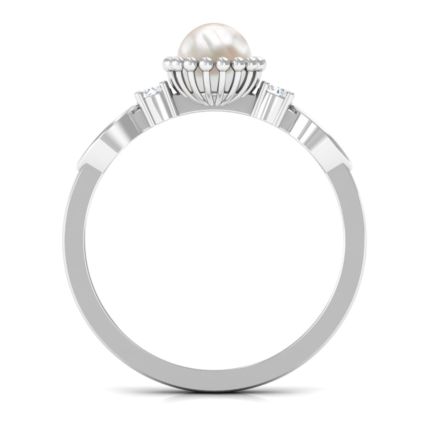 Anillo de compromiso con perla natural de agua dulce de 2 quilates y diamante