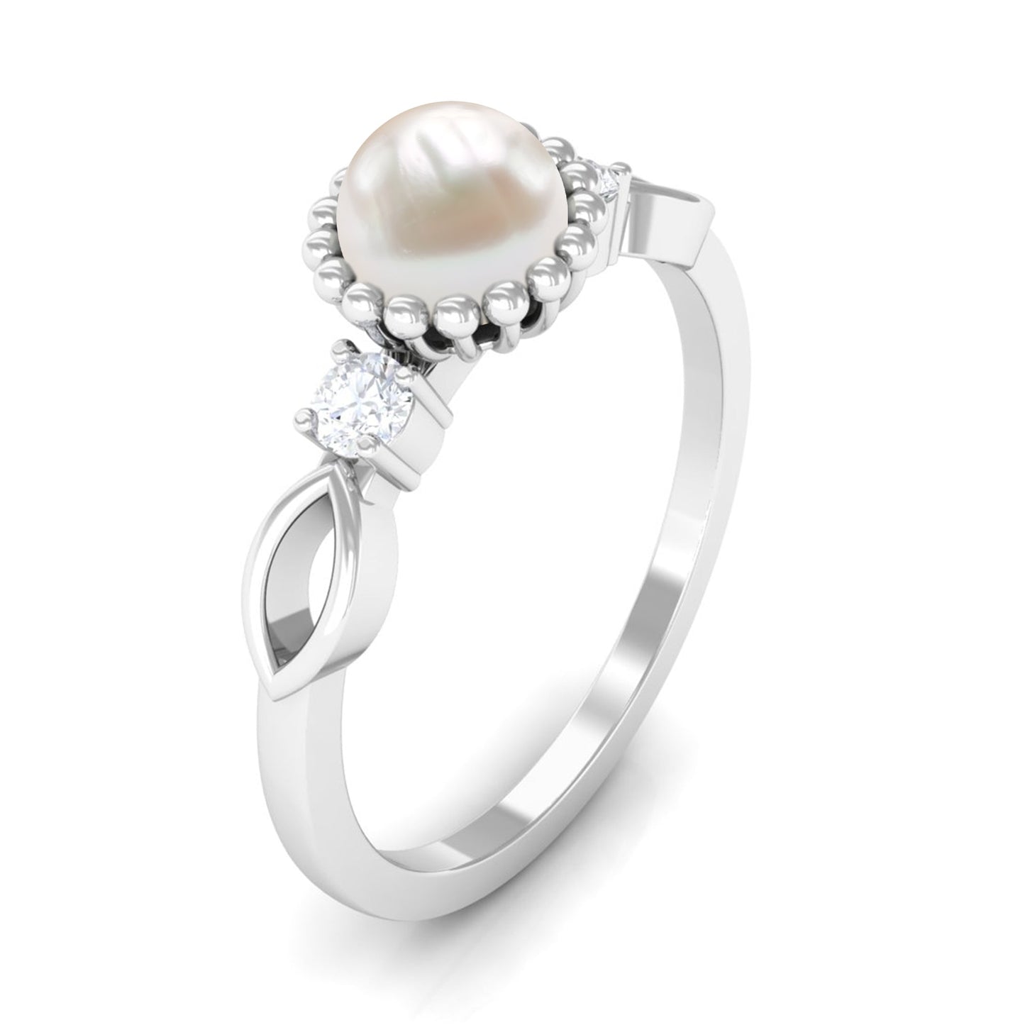 Anillo de compromiso con perla natural de agua dulce de 2 quilates y diamante