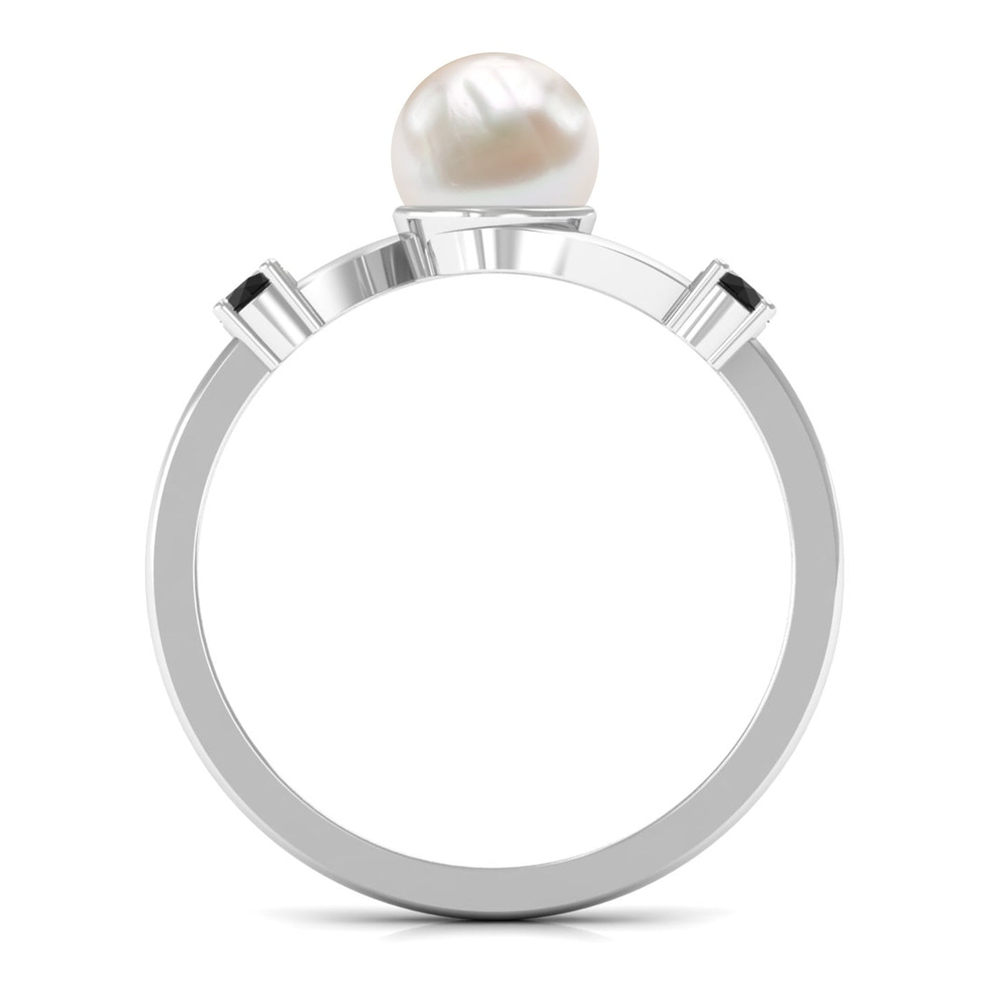 Anillo de compromiso bypass con perlas de agua dulce de 2.2 quilates y diamante negro