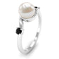 Anillo de compromiso bypass con perlas de agua dulce de 2.2 quilates y diamante negro