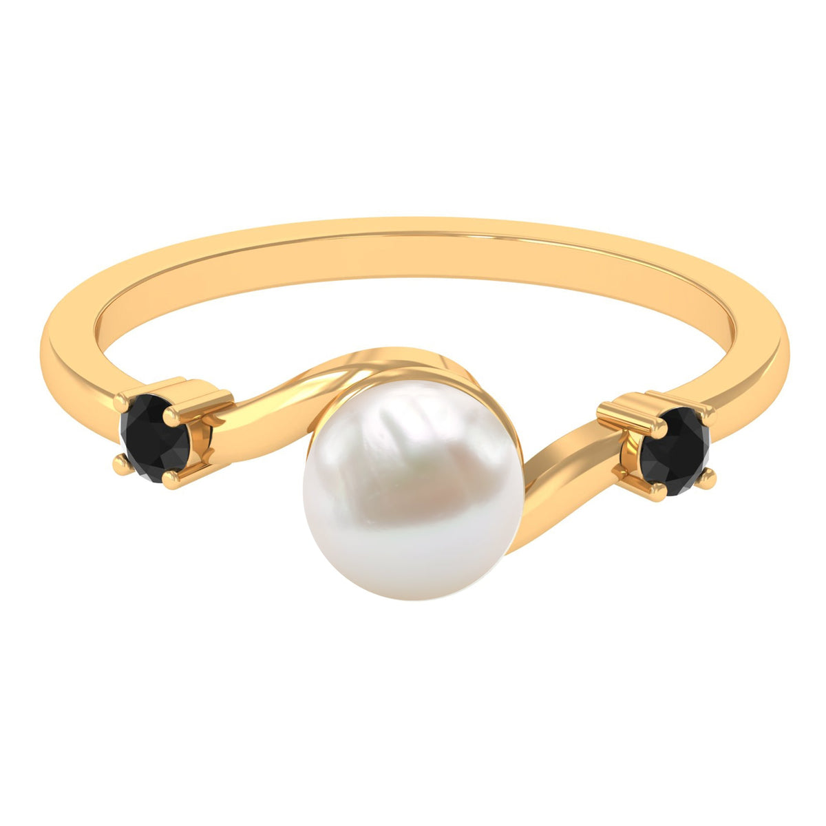 Anillo de compromiso bypass con perlas de agua dulce de 2.2 quilates y diamante negro