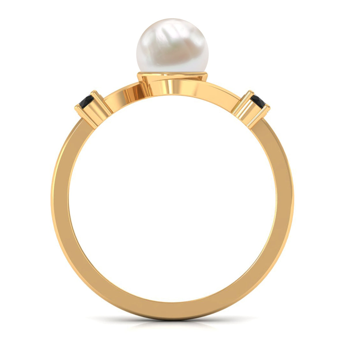Anillo de compromiso bypass con perlas de agua dulce de 2.2 quilates y diamante negro