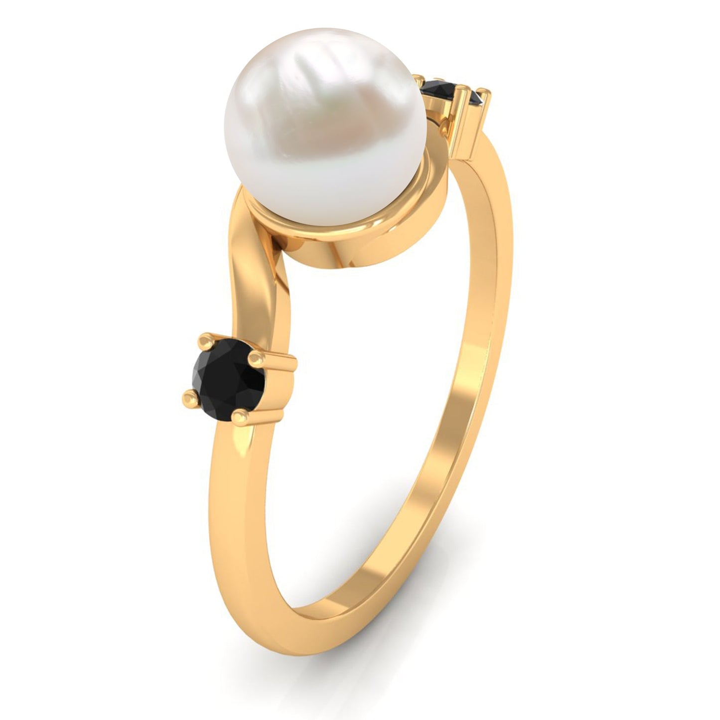 Anillo de compromiso bypass con perlas de agua dulce de 2.2 quilates y diamante negro