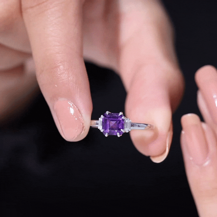 Anillo de compromiso natural de amatista de 1,3 quilates talla Asscher con diamante