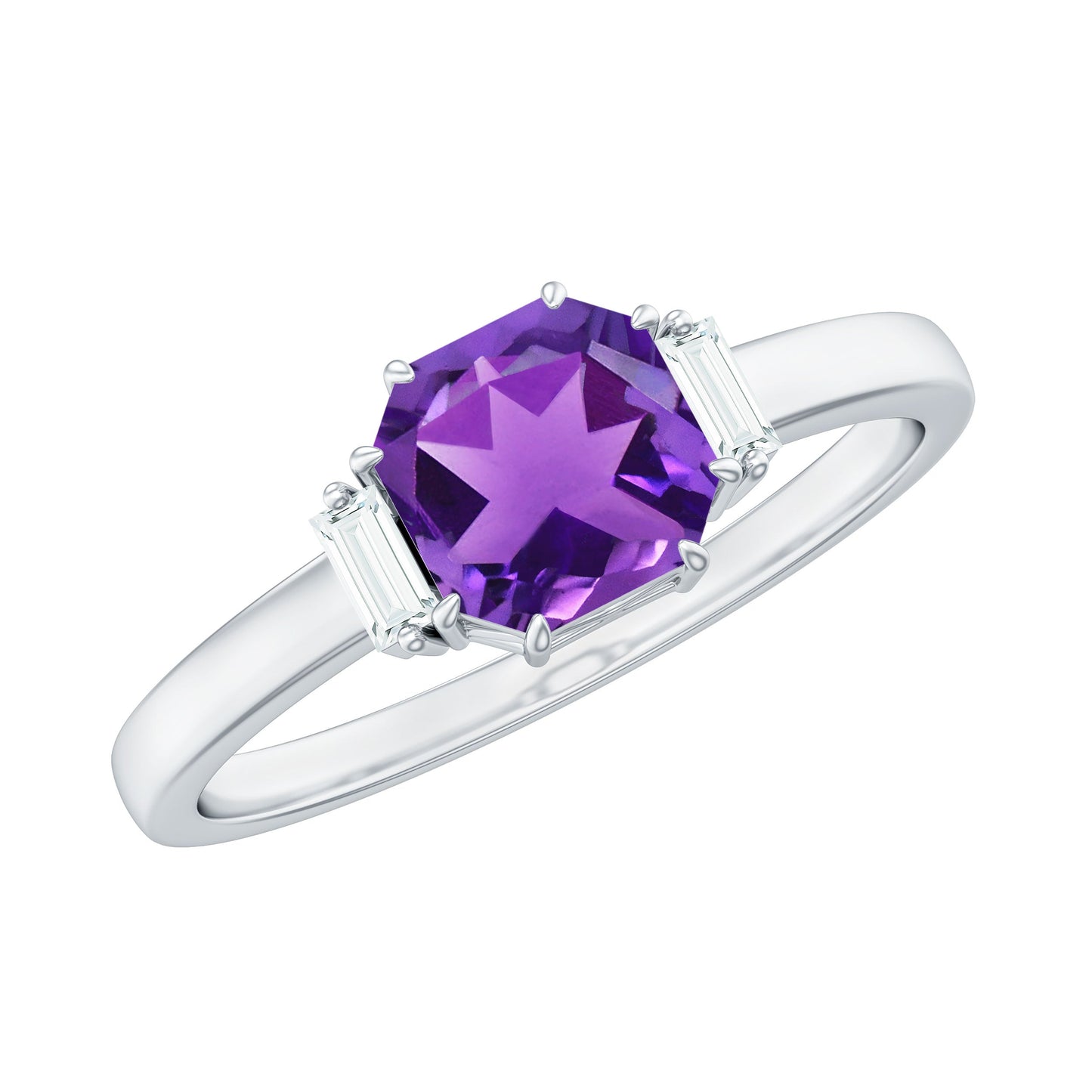 Anillo de compromiso natural de amatista de 1,3 quilates talla Asscher con diamante