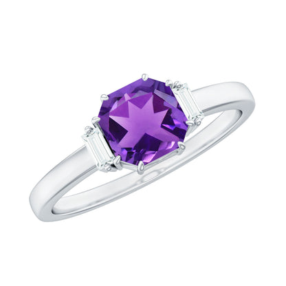 Anillo de compromiso natural de amatista de 1,3 quilates talla Asscher con diamante