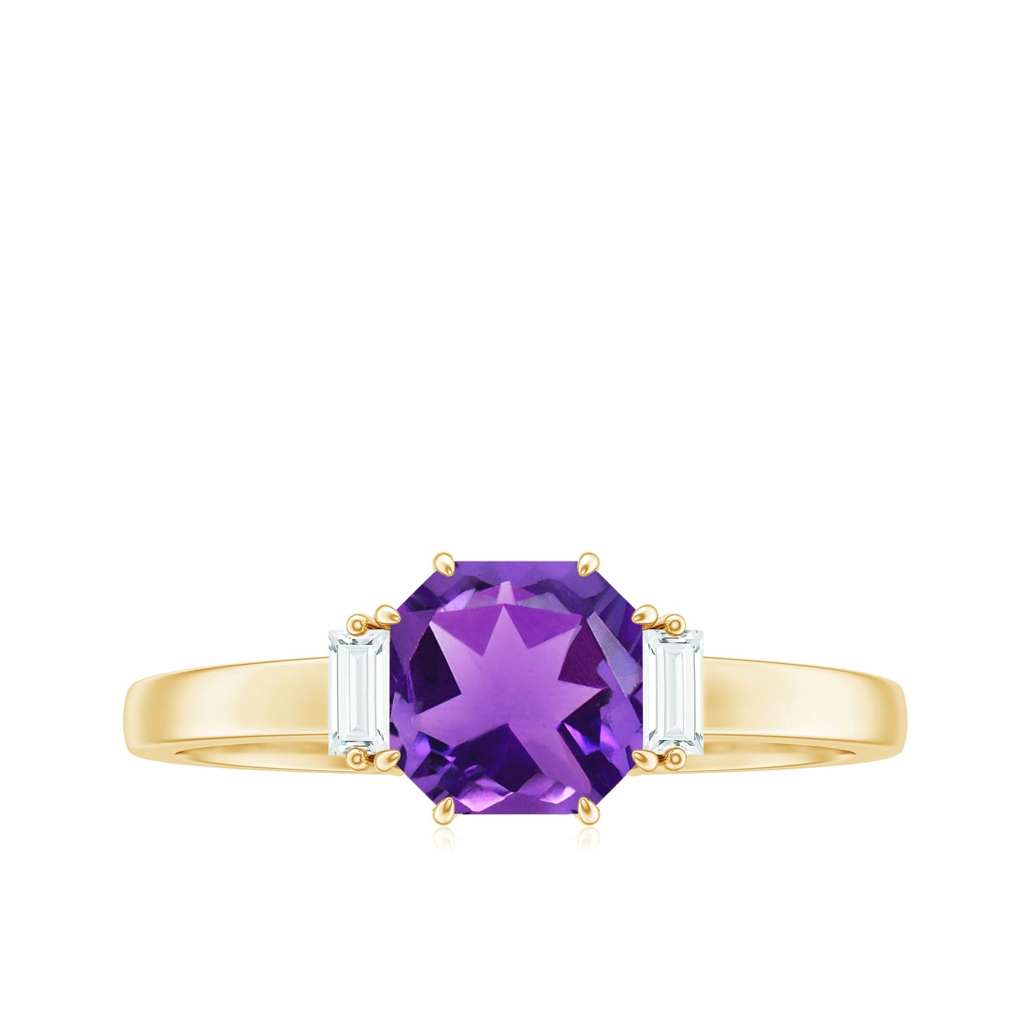 Anillo de compromiso natural de amatista de 1,3 quilates talla Asscher con diamante