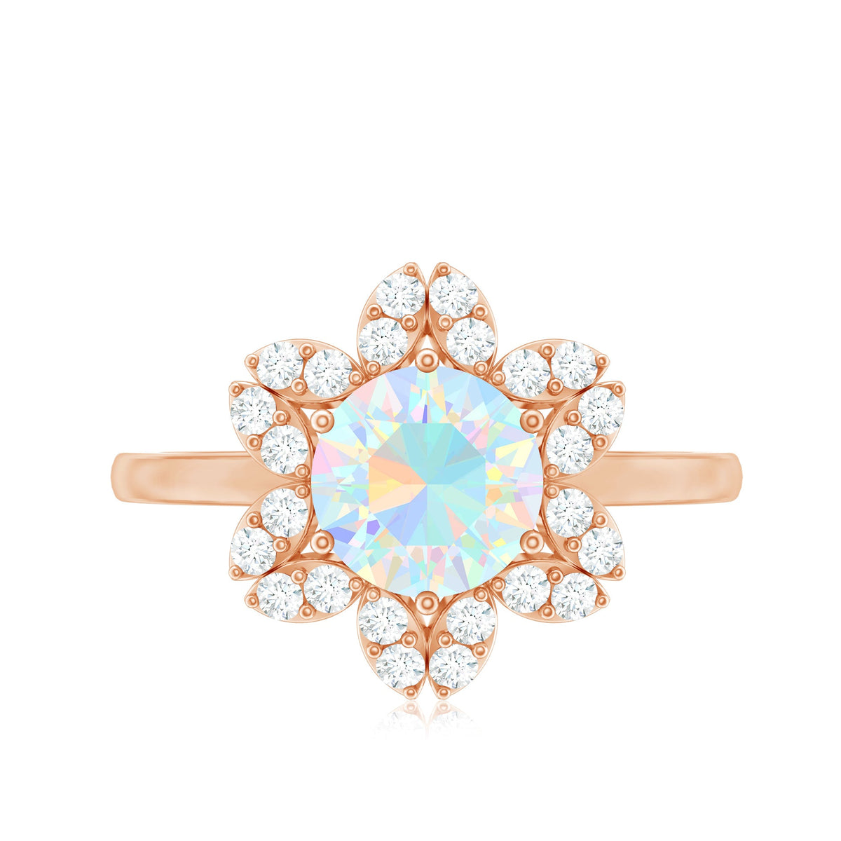 2 Carat Round Shape Ethiopian Opal Floral Engagement Ring with Diamond