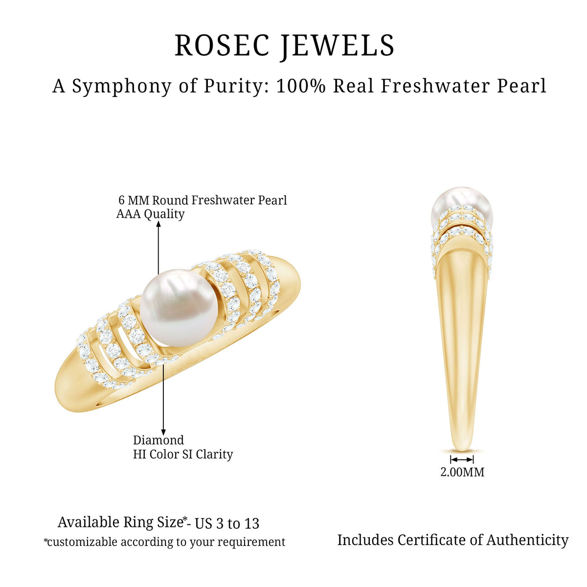 2.2 Carat Freshwater Pearl Diamond Engagement Ring for Women