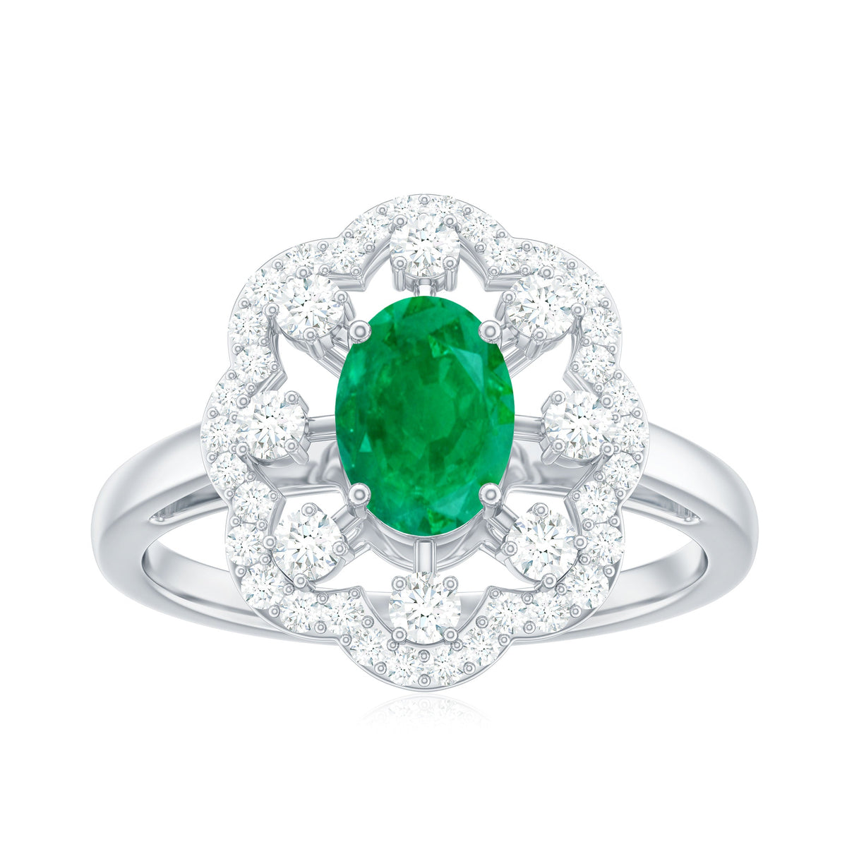 0.7 Carat Oval Emerald Designer Engagement Ring with Diamond