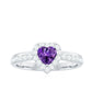 Anillo de compromiso con halo de amatista y diamantes en forma de corazón