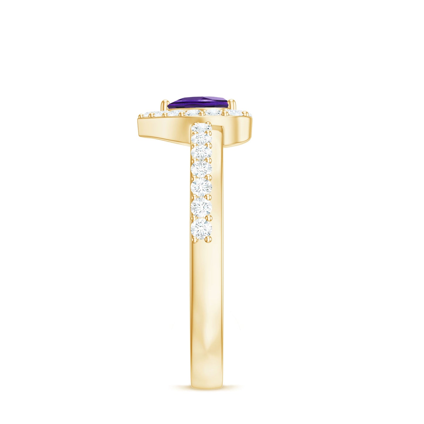 Anillo de compromiso con halo de amatista y diamantes en forma de corazón