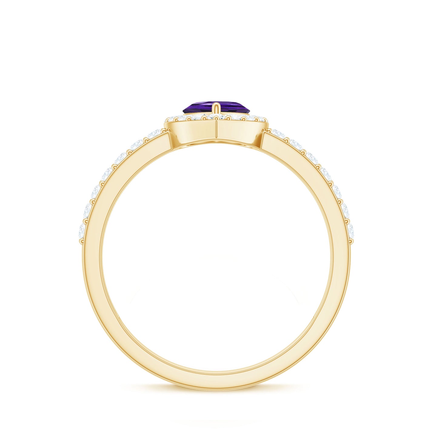 Anillo de compromiso con halo de amatista y diamantes en forma de corazón