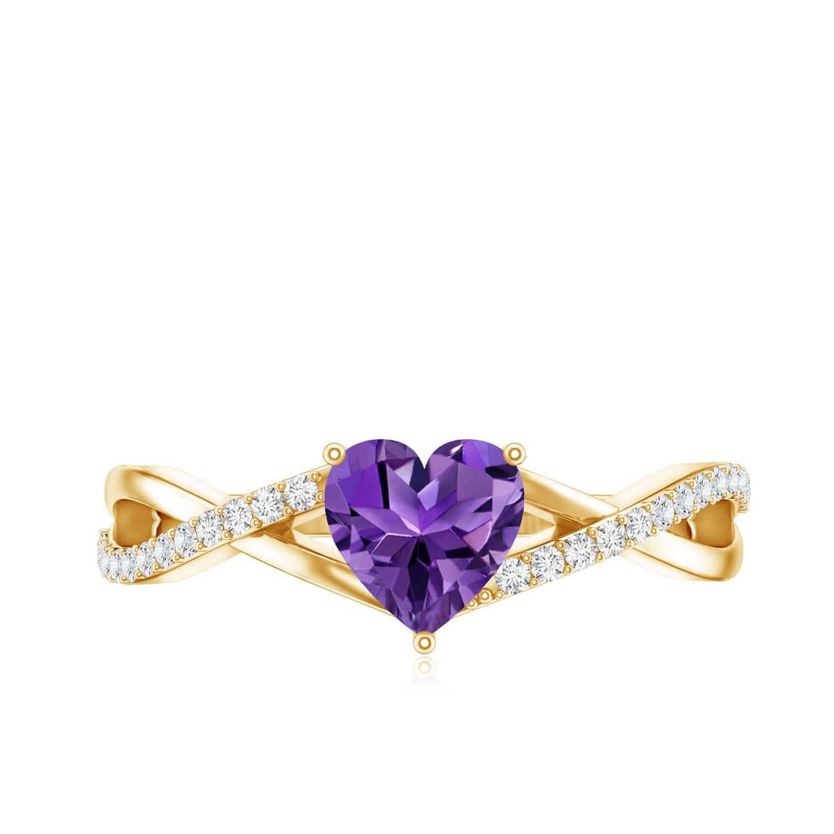 Genuine 0.9 Carat Amethyst Heart Engagement Ring with Diamond Crossover Shank