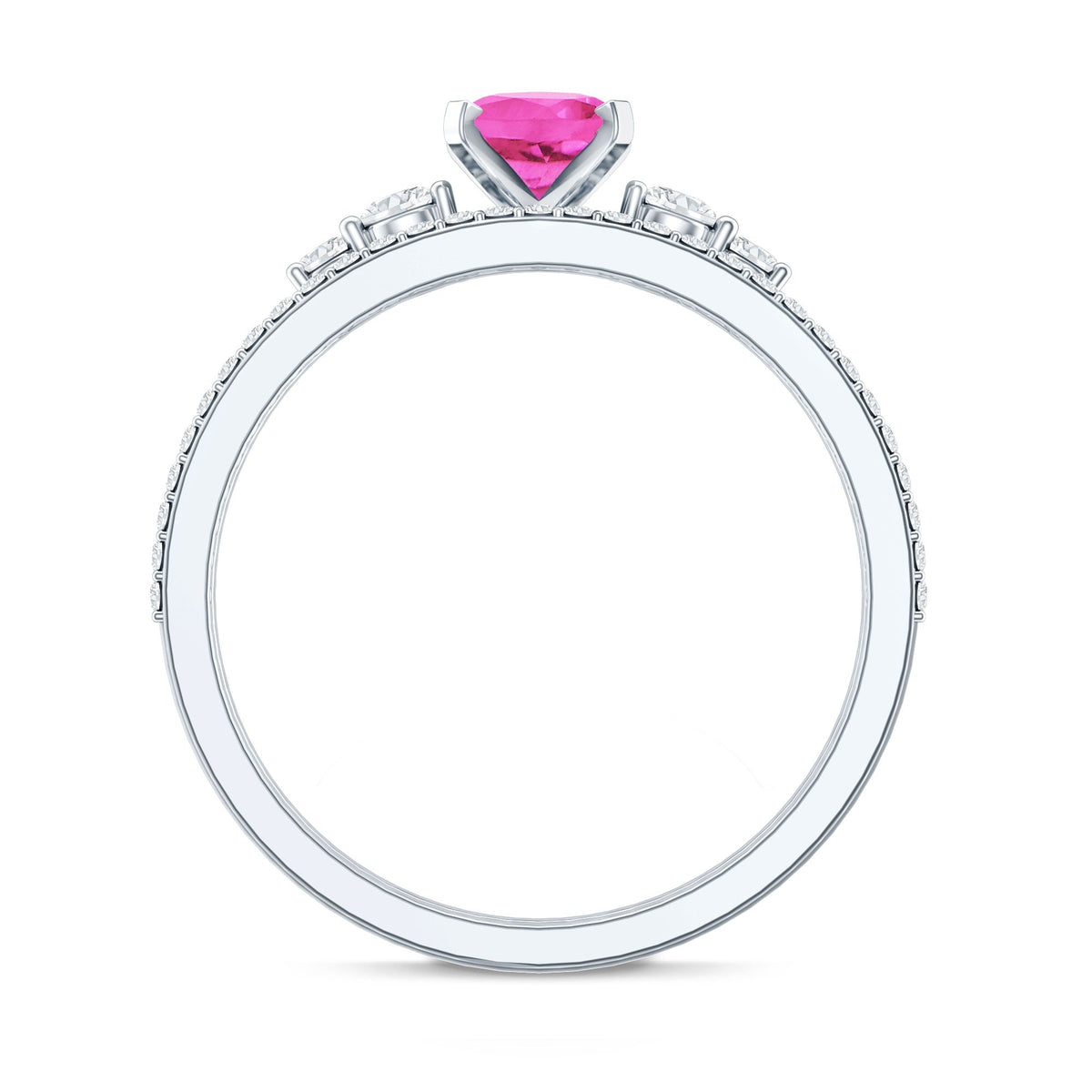 1.5 Carat Oval Cut Solitaire Created Pink Sapphire Ring Set with Diamond
