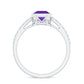 Bezel Asscher Amethyst Solitaire Ring with Diamond Side Stones