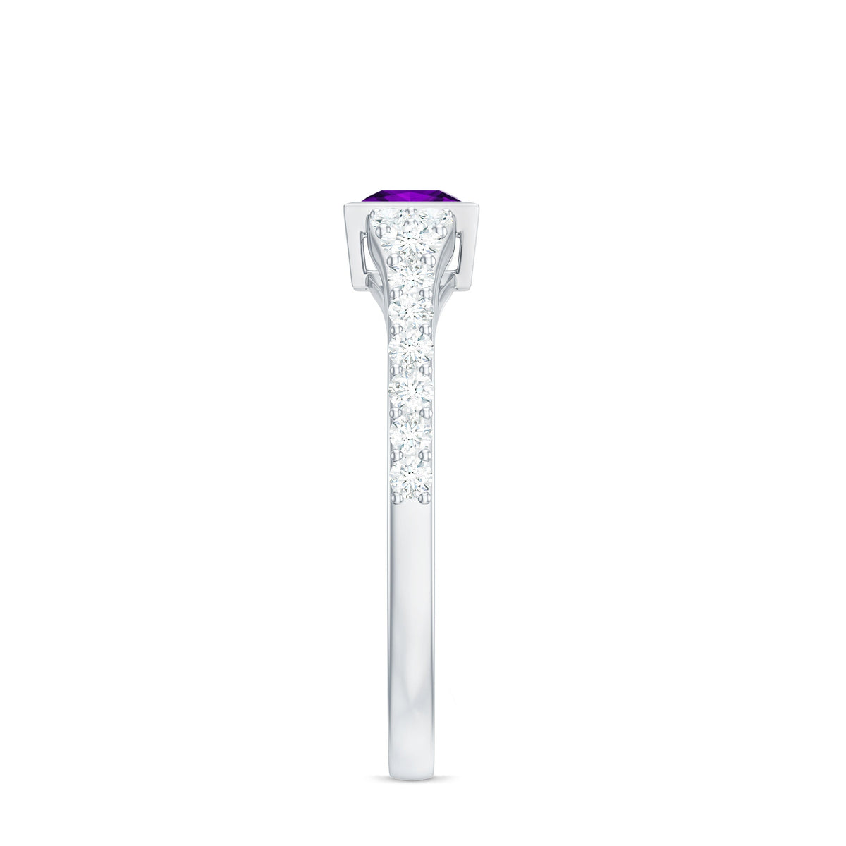 1.2 Carat Bezel Set Amethyst Solitaire Promise Ring with Diamond